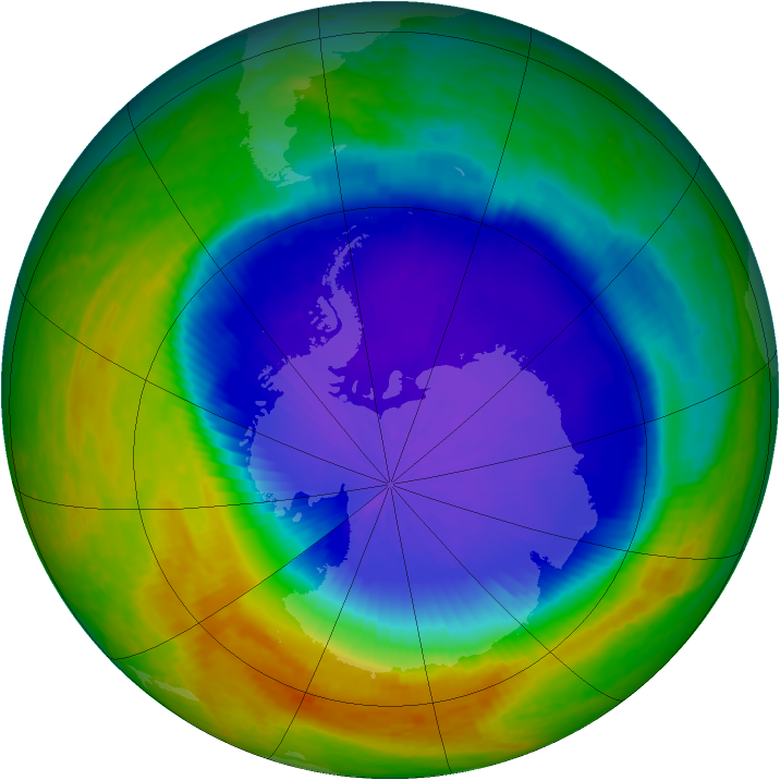 Antarctic ozone map for 20 October 2001